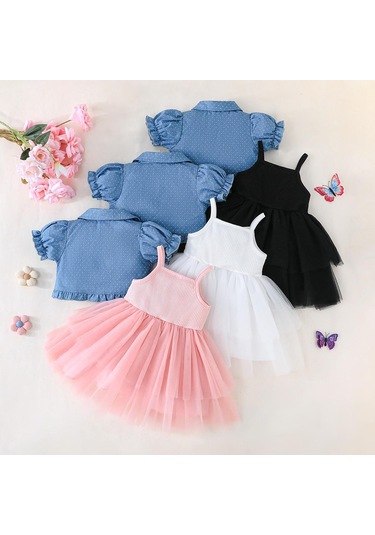 Çocuk Giyim Kız Bahar Ve Yaz Seti Halter Eklemeli Örgü Etek + Kız Üst Baskılı Noktalı Şal Etek 2 Adet Pembe