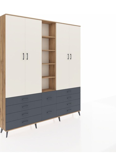 Arges Dolap 9 Raflı 10 Çekmeceli 2 Askılı 220x30x243 Çam-aytaşı/antrasit Aytası/antrasıt