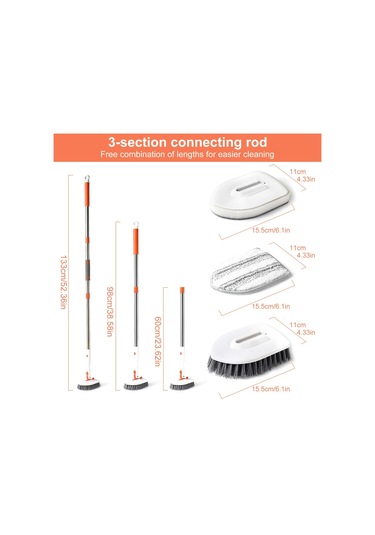 Sones 52 İnç Ayarlanabilir Saplı Duş Temizleme Fırçası Küvet Fayans Fırçası, Özellikler: Set 3