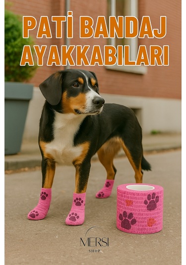 Pati Bandajı Ayakkabı Köpek Ve Kedi İçin Tüy Dostu Su Geçirmez Kendinden Yapışan Bandaj Pembe