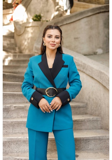 Gold Kemerli Garnili Kruvaze Takım Petrol Petrol