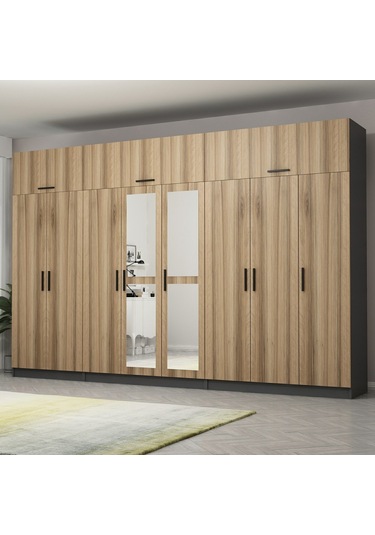 Minar Kale 8 Kapaklı 2 Aynalı 4 Ç Dolap Ve Yüklük Antrasit Dore 235cm