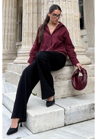 Madmext Bordo Basic Kadın Gömlek Mg2355 Bordo