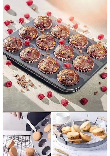 Cupcake Kalıbı Muffin Yanmaz Yapışmaz Kek Kalıbı 12 Bölmeli Fırın Çörek Tepsisi Siyah Kek Kalıbı