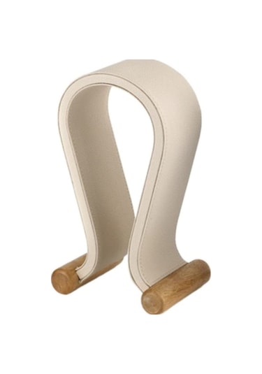 Mufunye Beyaz Ahşap + Pu Kulaklık Tutucu, Oyuncu Kulaklıkları İçin Sabit Tutucu, Ofis/ev Masaüstü Organizer