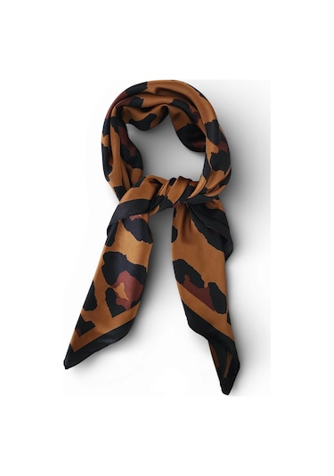 Hedea Leopar Sessizliği Saten Fular 70x70 Cm Kahverengi