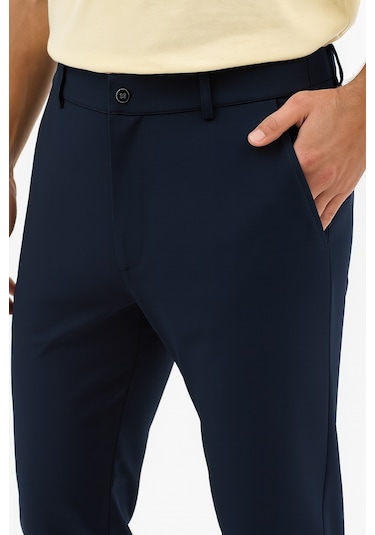 Goffra Erkek Streç Kumaş Relaxed Beli Lastikli Pantolon Lacivert