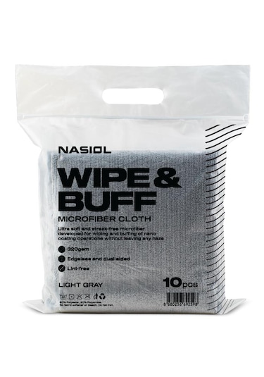 Nasiol Wipe&Buff Mikrofiber Seramik Kaplama Detailing Bezi 10lu A.Gri Temizlik Bezi 35x40 CM 320 Gsm