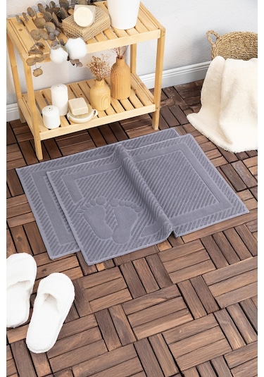 Leoline %100 Pamuk Premium 2'li Ayak Havlusu - Antrasit Antrasit