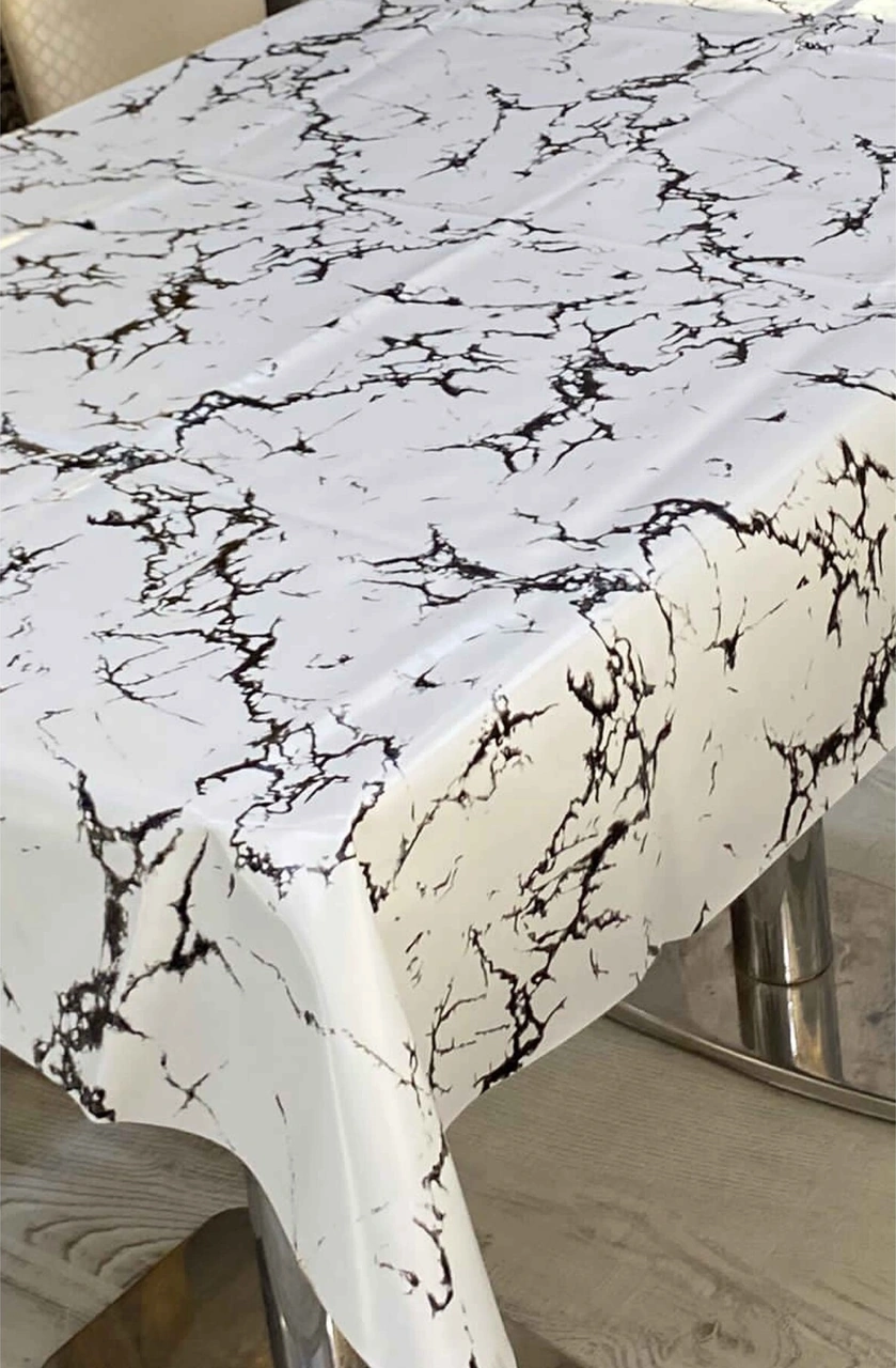 Rona Home Silinebilir Pvc Kaymaz Elyaf Tabanlı Masa Örtüsü Su Geçirmez Muşamba Sofra Bezi Tüm Çeşitler Beyaz Siyah