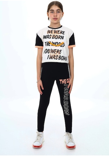 Eftelya Kız Çocuk Taytlı - Crop - Bloklu - Alt - Üst Takım 9 -14 Yaş 8006 001