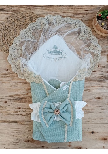 Pembe Triko Örgü Kız Bebek Batttaniyesi Kundağı Kalın Dantelli Yenidoğan Hastane Çıkışı Hediyelik Mint