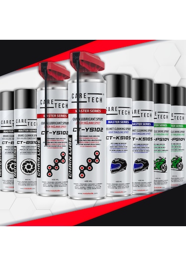 CT-SET8 Motosiklet Parlatma Spreyi Zincir Yağlama Fren Balata Kask Temizleme 8'li Bakım Seti Sprey