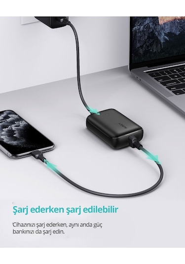 Aukey PB-N83S-BK 22.5 W SCP PD Ve QC 3.0 10000 mAh Mini Type-C Powerbank Siyah