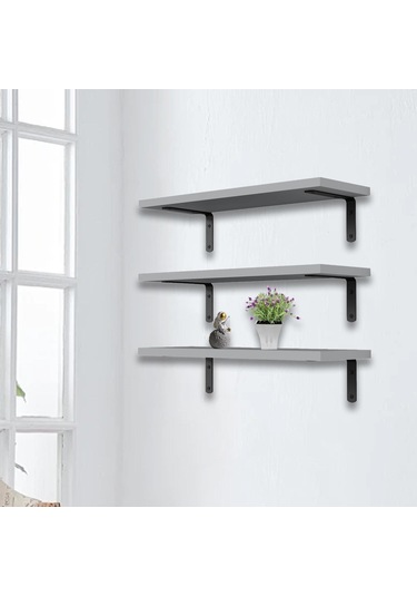 Suntek 3 Adet Duvara Monte Ahşap Yüzer Raflar Banyo Için Gri