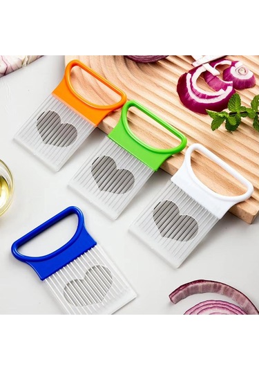 Paslanmaz Çelik Soğan Tutucu Kaymaz Saplı Soğan Patates Domates Limon Dilimleme Dilimleyici Kesici Mutfak Sebze Doğrayıcı Alet Turuncu