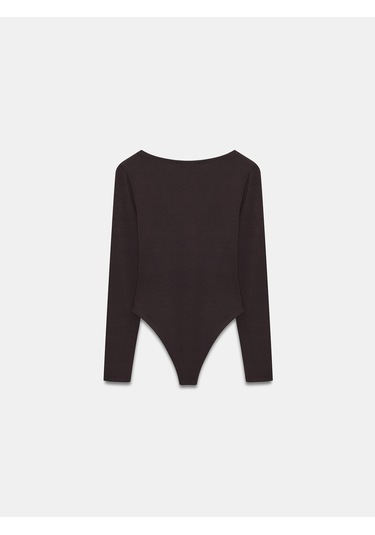 Dilvin 32549 Kayık Yaka Bodysuit-koyu Kahve Koyu Kahve