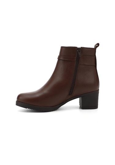 Gönderi R Kahve Floter Fermuarlı Kalın Topuklu Hakiki Deri Bot Kahve