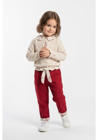 Yakası Fırfırlı 2 Li Pantolon Takım Bordo