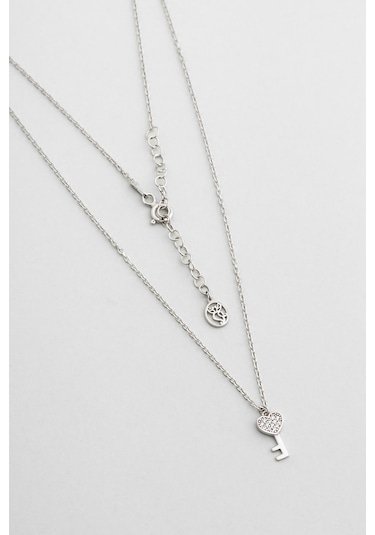 So Chic Aşk Anahtarı 18 Ayar Beyaz Altın Kaplama 45 Cm Gümüş Kolye Sarı