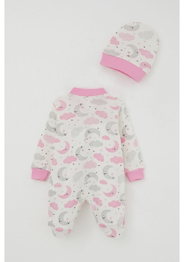 Breeze Kız Bebek Patikli Tulum Gökyüzü Temalı Uykucu Ay Desenli 0-6 Ay, Ekru Ekru