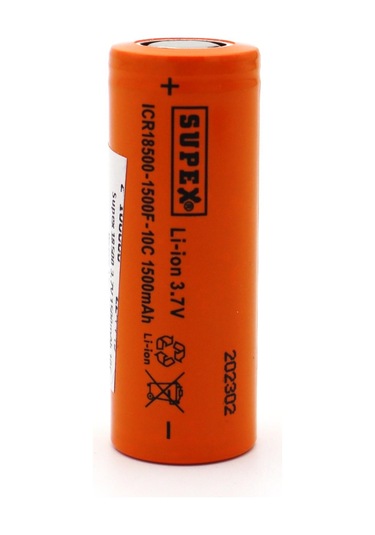 Supex 18500 3.7 Volt 1500ma 10c Düz Kafa Pil
