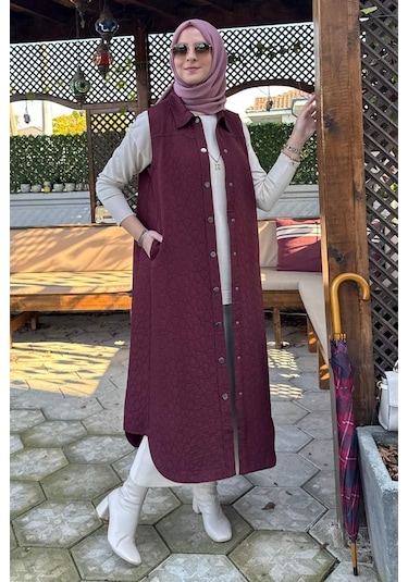 Rabia Şamlı Safir Kapitone Yelek Bordo Çok Renkli