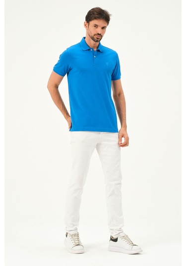 Classıc Pamuk Regular Comfort Erkek Polo Yaka Tişört Kobalt Mavi