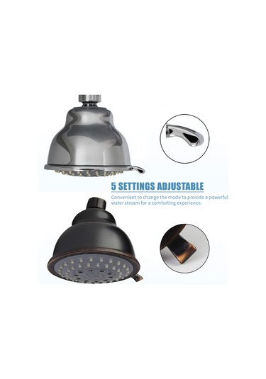 Qingmipy 4 İnç 5 Fonksiyonlu Yüksek Basınçlı Duş Başlığı - Anti-tıkanıklık Nozzller - G1/2 Bağlantı - Çelik Kaplama Diğer