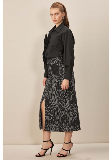 Evaze Çok Renkli Baskılı Etek Çok Renkli