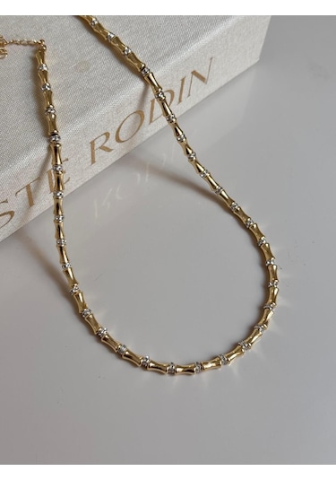 Gold Kalın Formlu Kadın Çelik Kolye Parlak Ve Şık Tasarım Altın