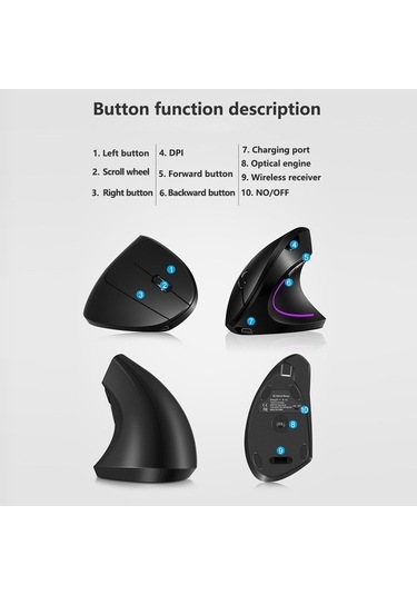 Prestigegoods Cbtx Kablosuz Dikey Şarjlı 2.4g Mouse - Ergonomik Tasarım -