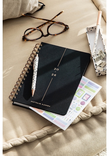2026 A5 Spiralli Keten Haftalık Ajanda 12 Aylık - Siyah Siyah