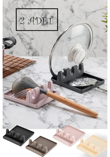 Bayev 2 Adet Kirli Kaşıklık Kepçe Altlığı Tencere Kapak Tutucu Ve Kaşıklık - Tencere Kapağı Standı