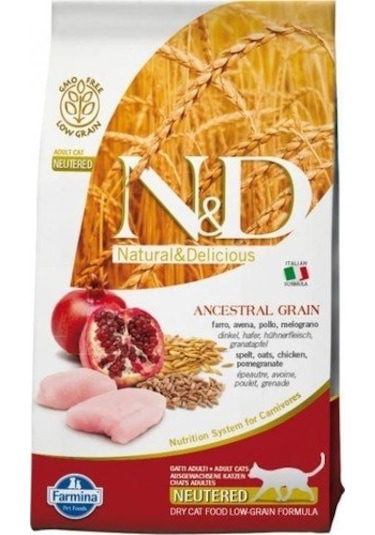 N&D Düşük Tahıllı Tavuklu ve Narlı Kısırlaştırılmış Yetişkin Kedi Maması 5 KG