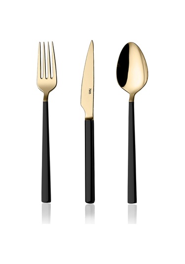 Hira Emotion Çubuk Gold Siyah Sedefli 36 Parça Kaşık Çatal Bıçak Altın - Siyah