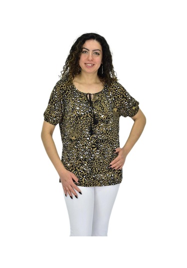 Kadın Kısa Kol Baskılı Bluz Bgl-st04702 VİZON
