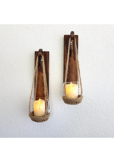 Ceviz Renkli, Led Mumlu Aplik 2’Li Set