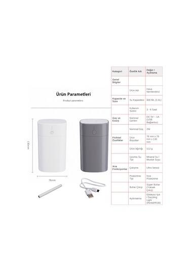 400ml Rgb Işıklı Süper Sessiz Usb Hava Nemlendirici & Aroma Difüzör