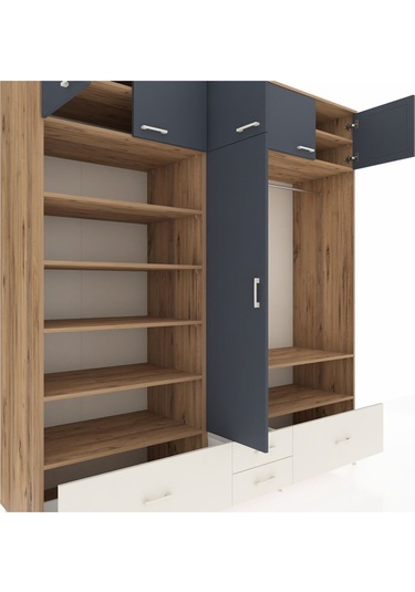 Kronos Dolap 18 Raflı 4 Çekmeceli Tek Askılı 220x59x243 Çam-antrasit/aytaşı Antrasıt/aytası