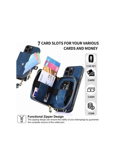 Bloomnest İphone Uyumlu 15 Pro Max İçin Dayanıklı Fermuarlı Cüzdan Kılıfı, Çapraz Askılı, Manyetik Kart Tutucu Diğer