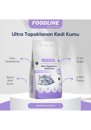 Foodline Lavanta Kokulu İnce Taneli Bentonit Topaklaşan Kedi Kumu 10 L
