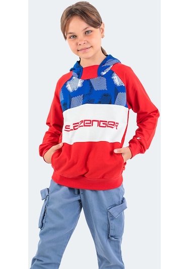 Slazenger DRAGICA IN Çocuk Kapüşonlu Cepli Kırmızı Sweatshirt