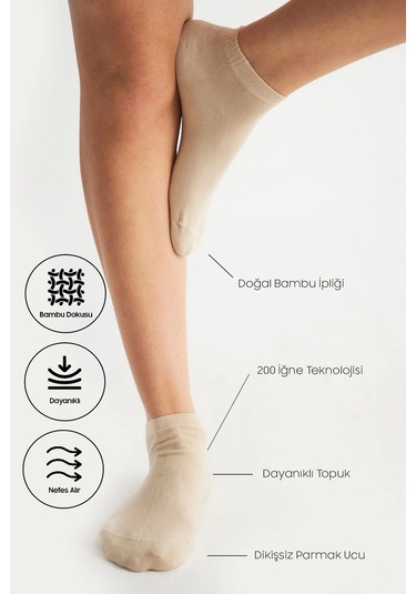 Bambu Kadın Patik Dikişsiz Premium Çorap 3 Lü Beyaz-siyah,krem...