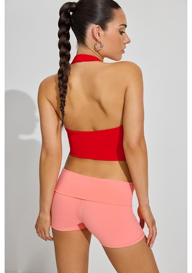 Madmext Kırmızı Halter Yaka Boyun Askılı Crop Top Mg2456 Kırmızı