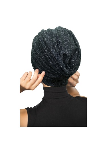 Çapraz Fukuro Simli Astarlı Siyah-gümüş Hazır Türban Tesettür Abiye Bone Siyah - Gümüş