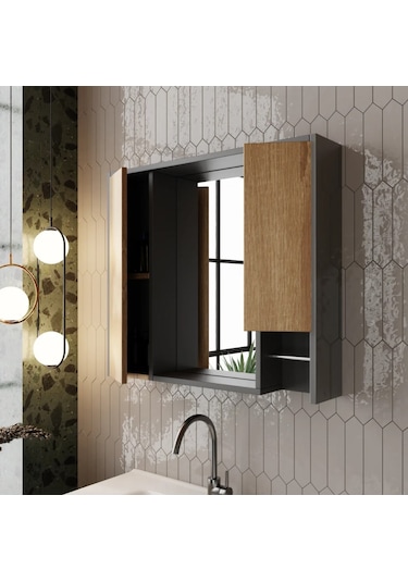 Karen Banyo Marmara 85 Banyo Dolabı Üst Modül, Aynalı Dolap Sonoma - Antrasit