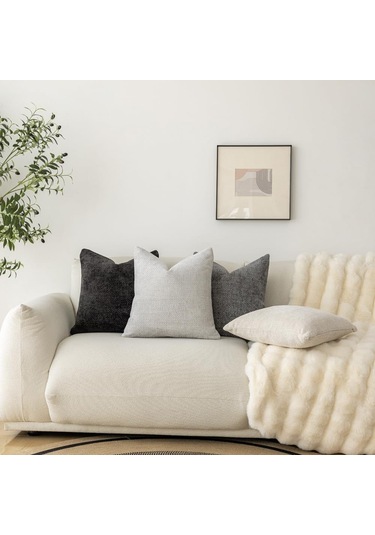 Teltree Bohem Tarzı Kadife Yastık Kılıfı 4'lü Set - 45x45 Cm Yumuşak Doku, Nötr Tonlar Krem - Gümüş Gri - Koyu Gri - Siyah