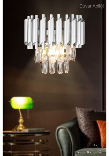 Palmira Prizma Kesim Kristal Taşlı Lüks Aplik - Gümüş-yaldız Gümüş Yaldız