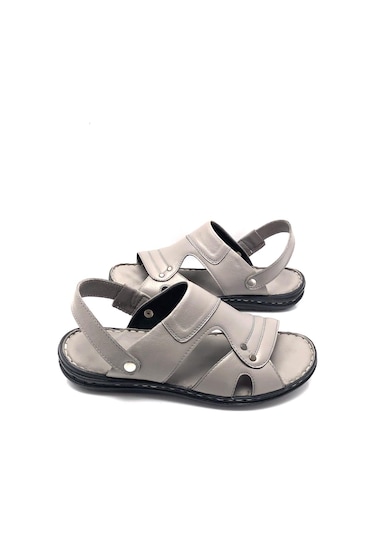 Derilax Hakiki Deri Tam Ortopedik Büyük Numara Erkek Sandalet Gri